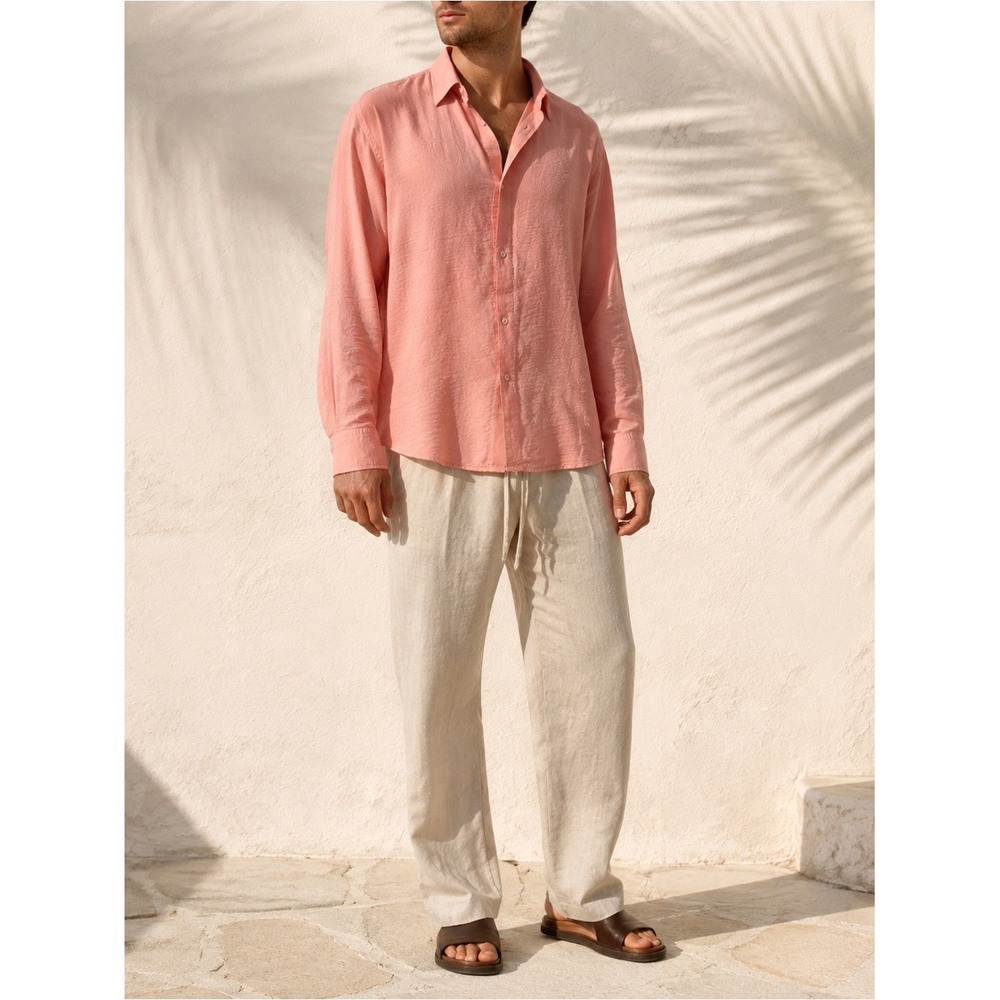 Elevated Basic Textured Modal Pink Long Sleeve Shirt Relaxed Fit NN.07 Freddy M